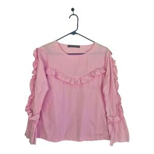 Haute Rogue Blouse Womens M Pink Ruffle Bell Sleeve Romantic Cottagecore Top